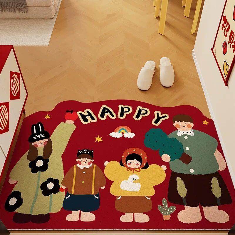 新年丝圈入户门地垫2026门口进门地毯脚垫除尘耐脏防滑红色可裁剪,居家布艺,家用脚垫,淘宝优惠券,粉丝福利购,淘宝优惠卷