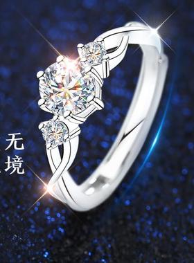 银戒指女999纯银单人女生求婚结婚钻戒情侣对戒女士2025新款爆款