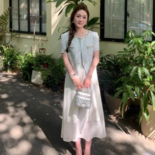 大码 一整套 千银丝外套蕾丝连衣裙小香风套装 女微胖mm2025超火夏装