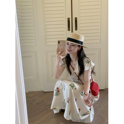 大码法式碎花连衣裙女202