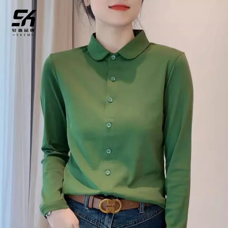 长袖T恤女2025款polo领时尚简约秋冬打底衫韩版气质百搭显瘦上衣