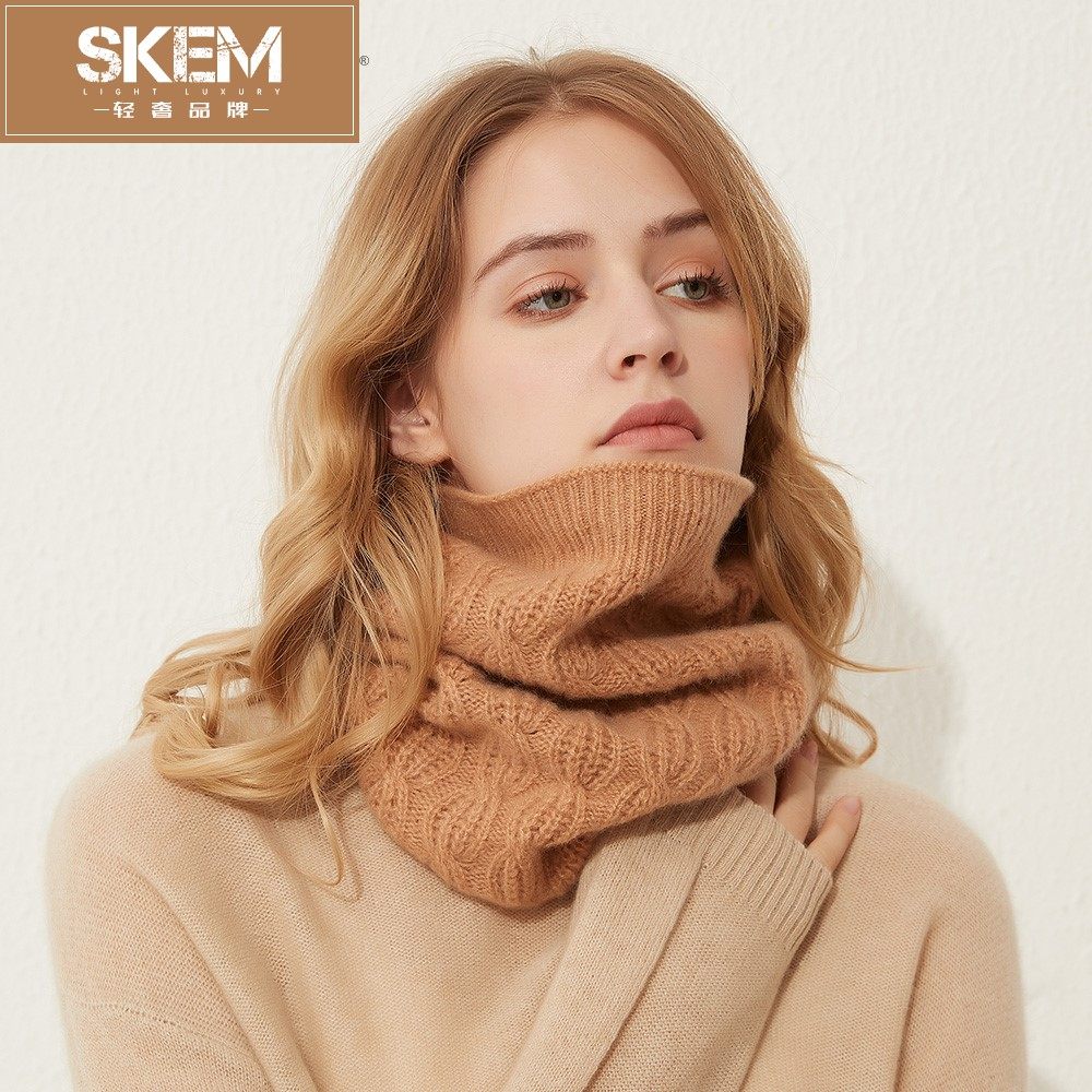 羊绒围脖女款加厚脖套针织扭花围巾秋冬保暖套头护脖防风jh1011