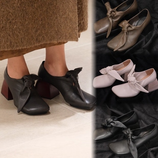 CASTING无隅|UMA WANG 25秋冬 多色牛皮斜方头绑带方跟复古单鞋