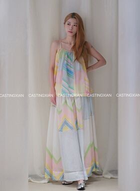 CASTING无隅｜EKA 彩色几何图案棉质吊带上衣多彩百褶长半裙