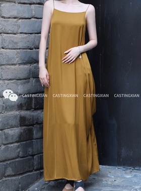 CASTING无隅｜YANGKEHAN 金绿色峦峰真丝吊带连衣裙