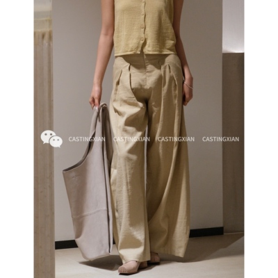 CASTING无隅｜CORTANA 25早春MIRA PANTS高腰米黄色棉麻长裤
