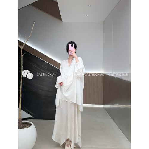 CASTING无隅｜MUTEDANCE 25SS 草木染珍珠色真丝印花系带围裹上衣