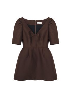 CASTING无隅｜SHUSHU/TONG 25AW 棕色墨绿色V领蝴蝶结中袖连衣裙