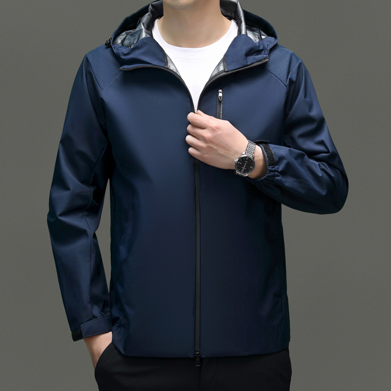 皮尔卡丹春秋防水男士连帽冲锋衣