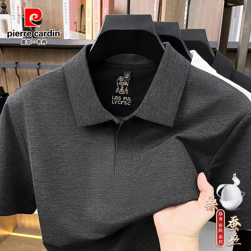皮尔卡丹夏季桑蚕丝男短袖POLO衫