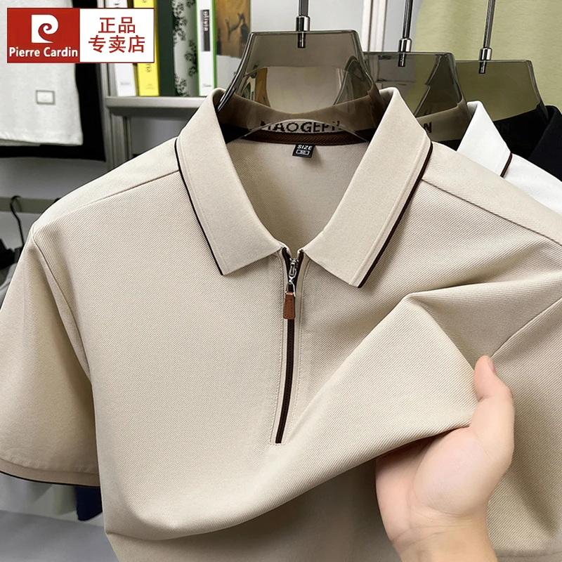 皮尔卡丹POLO衫短袖T恤男士薄款2026新款夏季宽松半袖中年半拉链