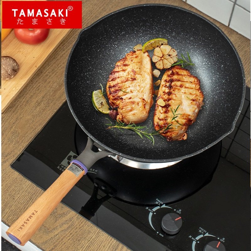 日本麦饭石炒锅不粘锅家用平底锅轻超轻麦石锅电磁炉炒菜锅30CM