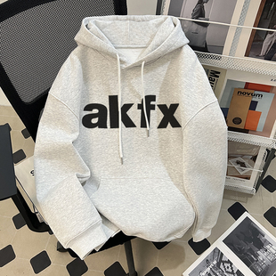 真维斯美式 外套 简约字母潮牌花灰色连帽卫衣男女款 休闲慵懒感秋季