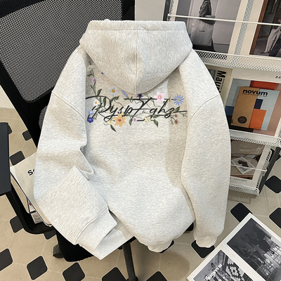 真维斯美式简约字母花卉重磅卫衣