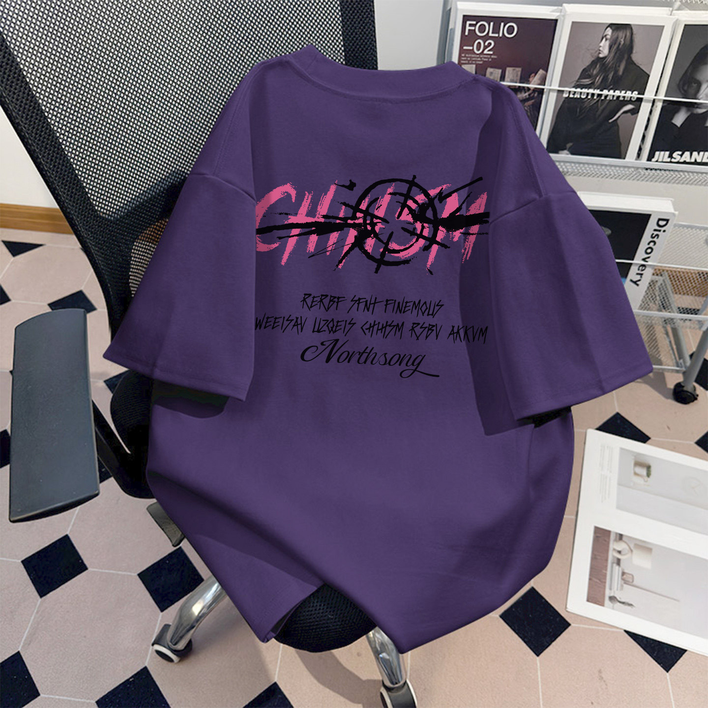 WASSUP重磅纯棉短袖t恤夏季男女个性紫色慵懒风美式潮牌嘻哈上衣