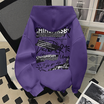 真维斯美式街头潮牌个性紫色连帽卫衣男女秋季新款重磅痞帅外套潮