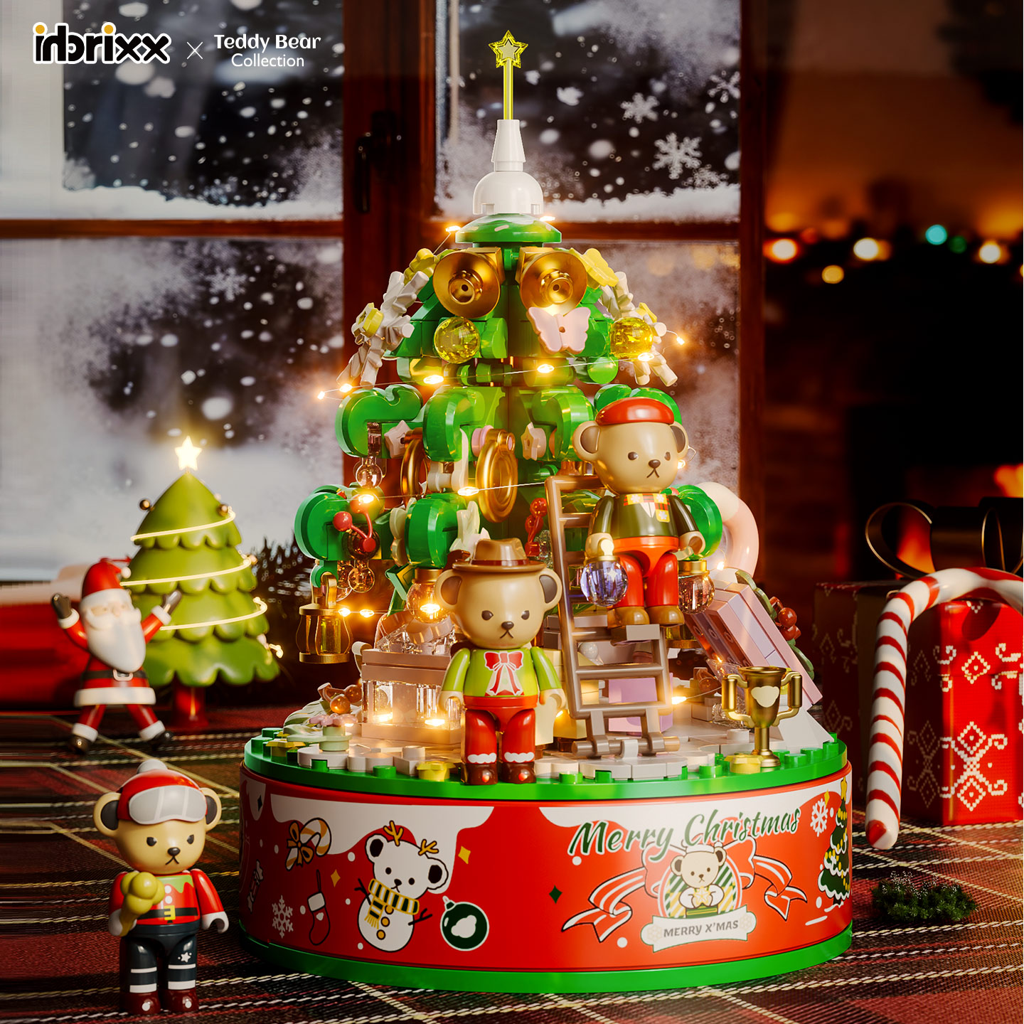 泰迪圣诞八音盒积木玩具模型