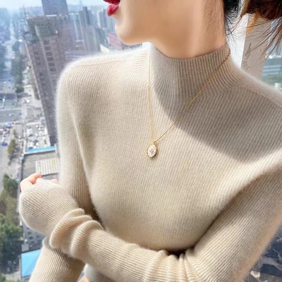 无缝一体羊绒半高领内搭打底衫女