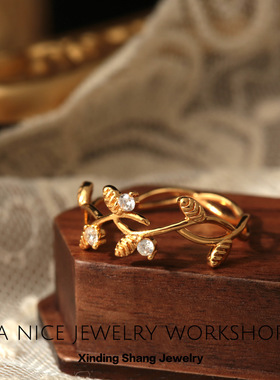 《月桂女神》锆石树叶花环戒指气质ins小众设计简约2024新款指环