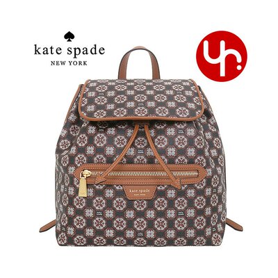 日本直邮kate spade bag背包K9028多特黑桃花PVC涂层中号背包女士