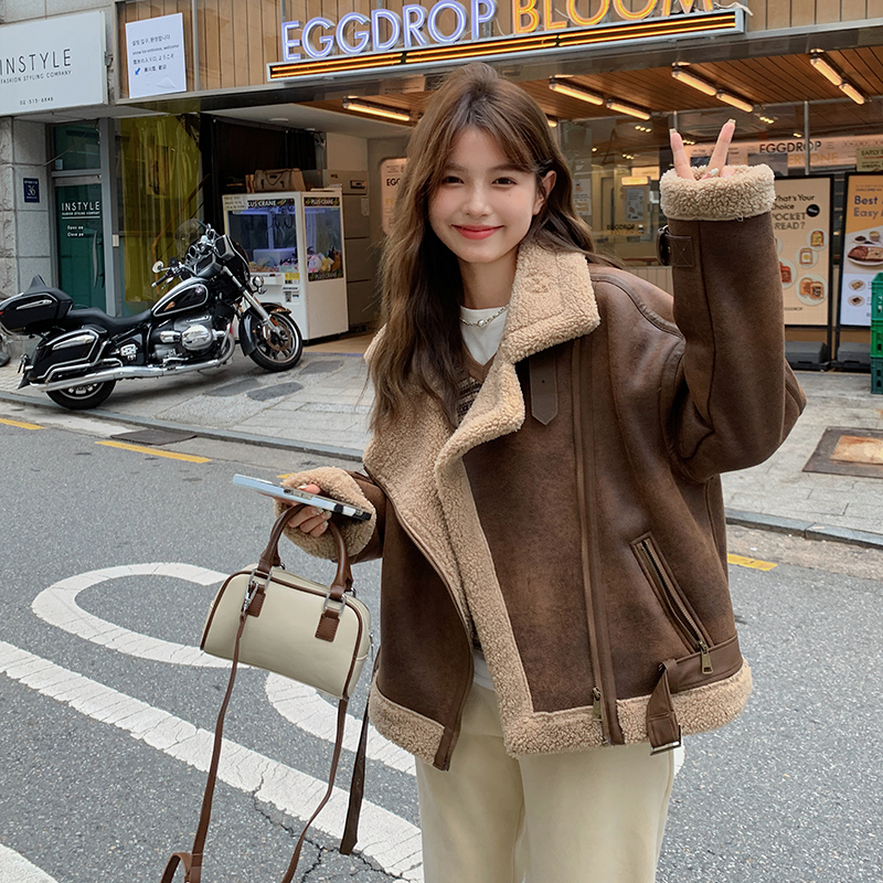冬季短款外套皮毛一体复古