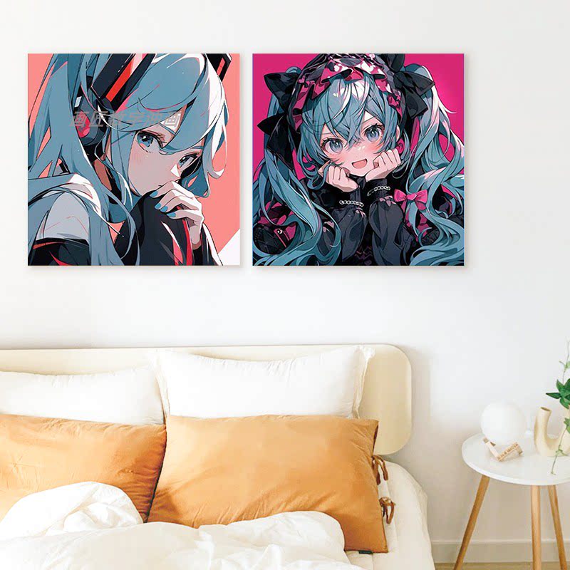 初音未来数字油画装饰画二次元