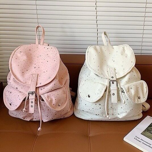 韩版ins卡通星星双肩包包女抽绳设计大容量时尚百搭纯色手提背包