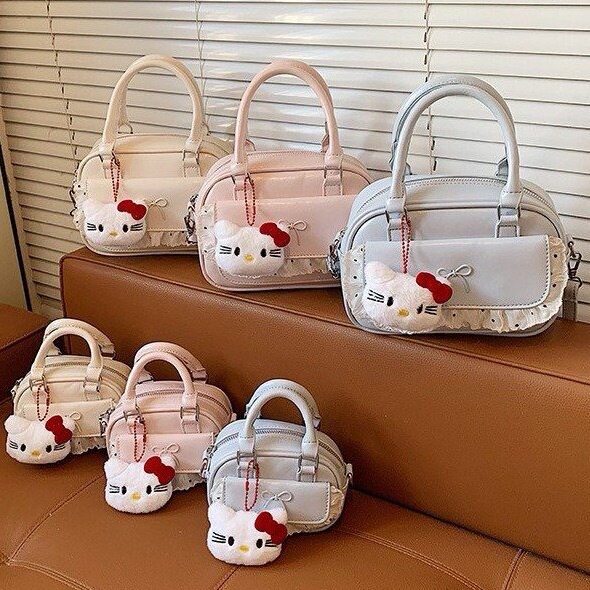 韩版ins甜美蝴蝶结纯色单肩斜挎包女时尚质感手提包蕾丝花边背包