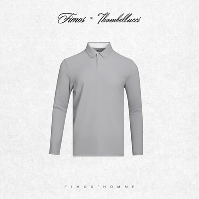 男士圆弧领撞色长袖翻领修身polp