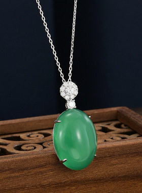 S925纯银镶嵌冰种白玉髓吊坠项链