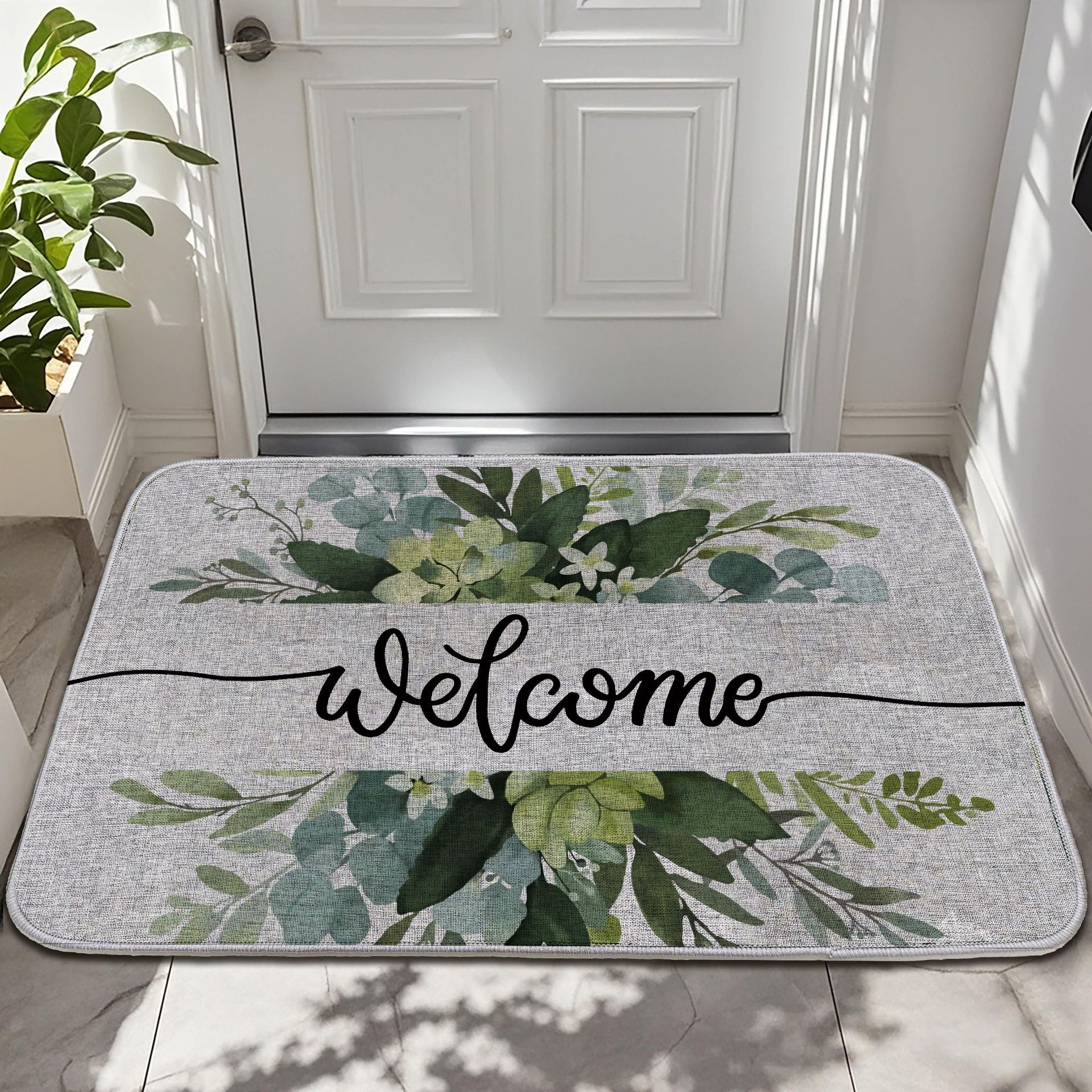 亚马逊TEMU花卉亚麻地垫印花庭院入户门垫防滑浴室卫生间脚垫地毯