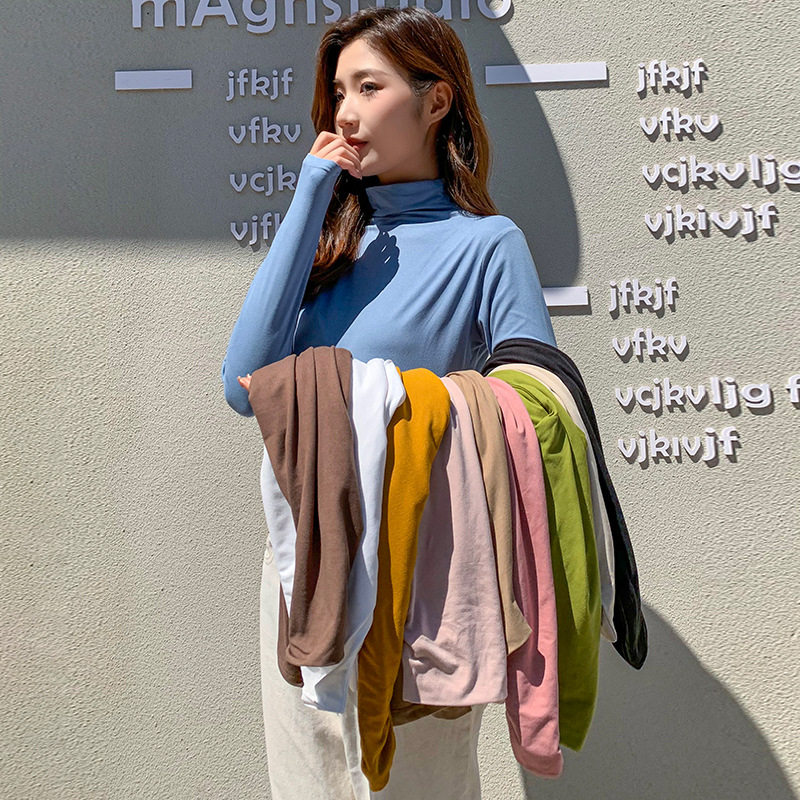 莫代尔半高领打底衫女长袖秋冬牛奶丝磨毛百搭新款内搭黑色秋衣