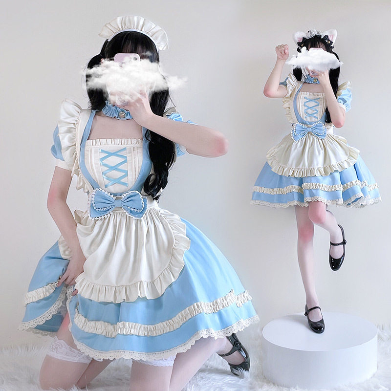 蓝色爱丽丝日本女仆装洛丽塔OP短袖cosplay服装cos出逃公主连衣裙