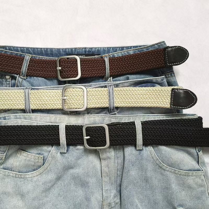针扣帆布编织腰带2025新款男女百搭休闲皮带学生牛仔裤带松紧扣头