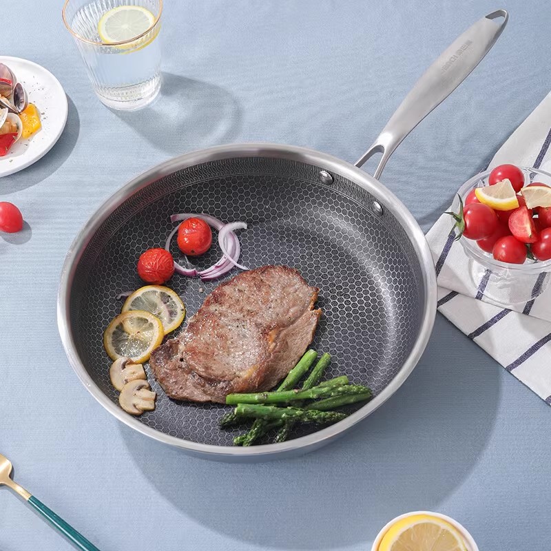 康巴赫煎锅304不锈钢炒锅蜂窝不粘锅家用炉灶通用KJW28A1