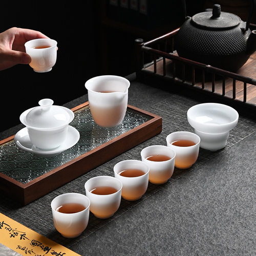 冰种白瓷功夫茶具套装 泡茶家用简约套组高档送礼礼盒