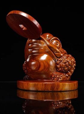 花梨木雕金蟾摆件实木雕刻蟾蜍金蝉家居客厅店铺开业送礼品根雕