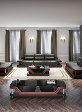 正品European modren genuine LED leather sofa set luxury sofa