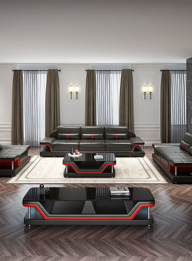 正品European modren genuine LED leather sofa set luxury sofa