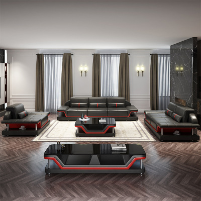正品European modren genuine LED leather sofa set luxury sofa