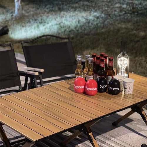 跨境户外可折叠木纹铝合金桌子露营装备用品便携式野餐炊榉木