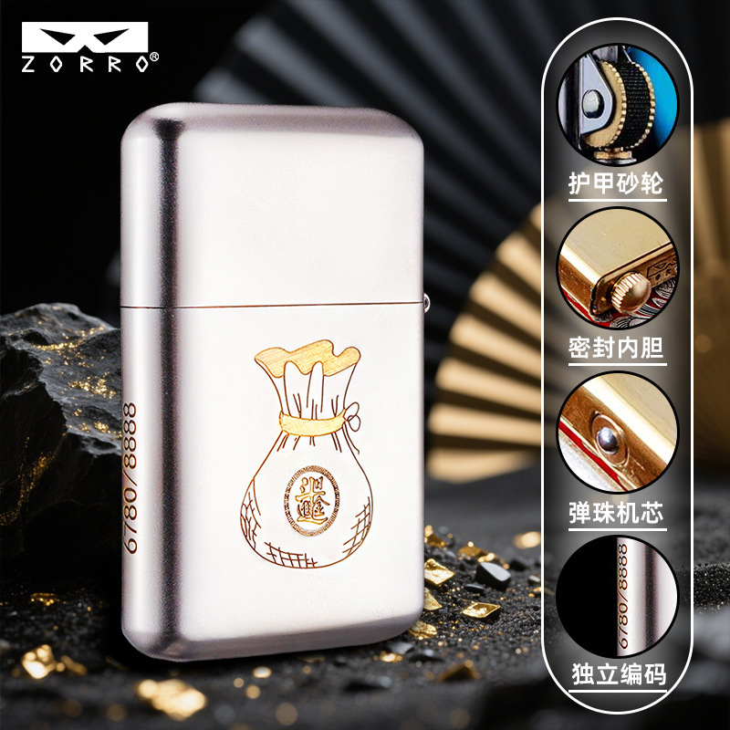 佐罗Z790-009砂铬精雕發高端铜壳煤油防风火机商务送礼送男友代发