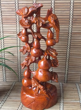 花梨木雕五福花架摆件木头根雕家居客厅电视柜装饰工艺品摆件
