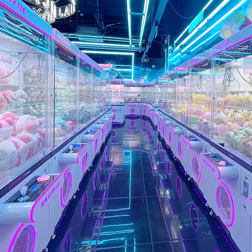 新品全透明五金娃娃机联机爆灯进口台湾JS爪夹公仔机精品抓零食机