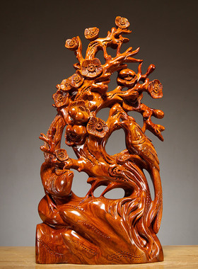 花梨木雕喜上眉梢根雕摆件雕刻工艺品家居客厅装饰品开业乔迁