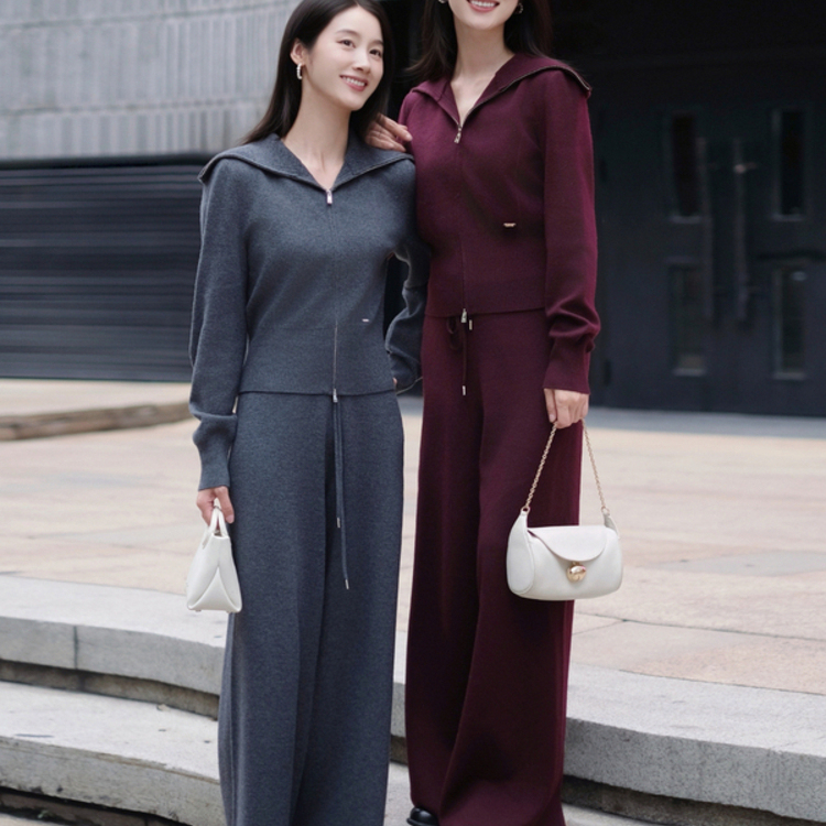 【七七酱直播间】LIME莱茵Miu风羊毛休闲针织套装开衫直筒裤