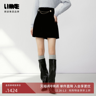 饰简约显瘦女裤 轻奢金属链装 黑色2024秋新款 LIME莱茵高腰丝绒短裤