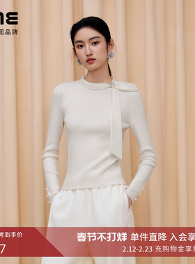 朗姿/LIME莱茵百搭羊毛针织套头毛衫蝴蝶结飘带轻奢高级25冬新款