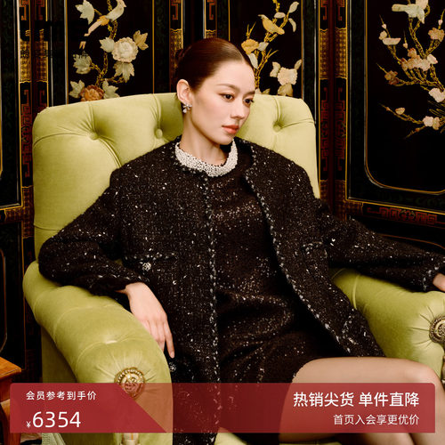 【吉娜同款】LIME莱茵羊毛混纺银粗格纹中长大衣小香风优雅冬新