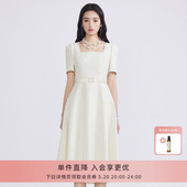 高腰米白色裙子 LIME莱茵优雅气质方领纯色连衣裙2024年春夏新款